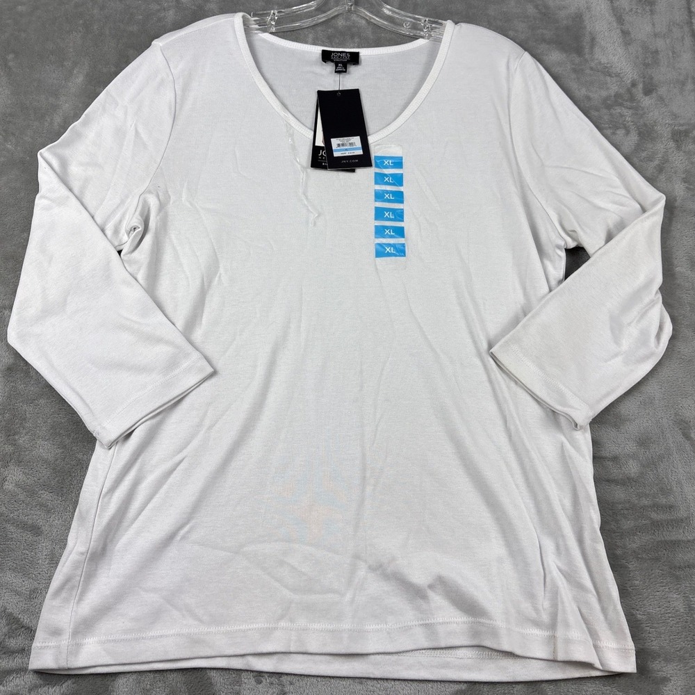 Jones New York White Round‎ V-Neck 3/4 Sleeve Top XL NWT JCMH91912